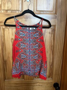 VERSE Red Paisley Halter Cami with Spaghetti Straps